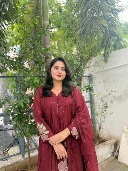 Women's Mul Chanderi Embroidered Kurta Pant Dupatta Set – M to XXL