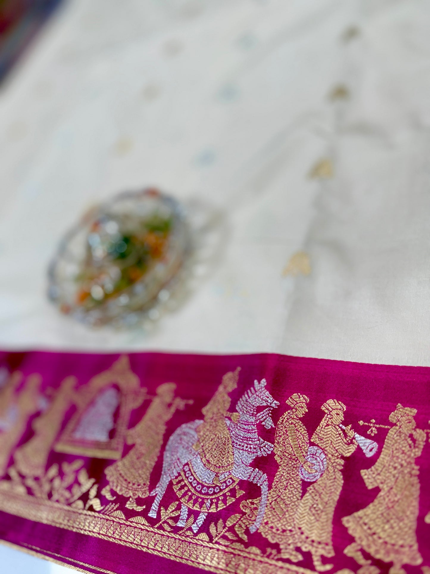Mashru silk saree with Sindhu Ghaat zari weaving and blouse piece for women