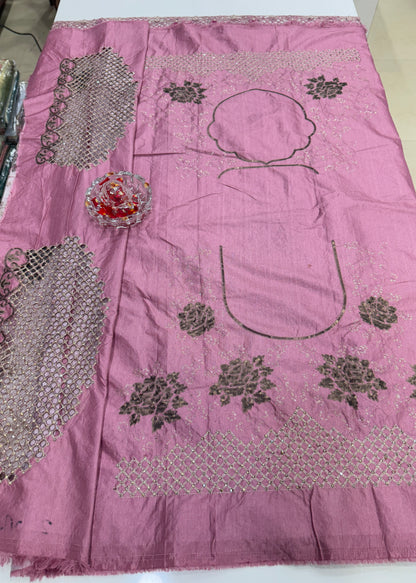 Lilac Sequin Embroidered Saree for Women – Fancy Designer Fabric with Floral Lace Border