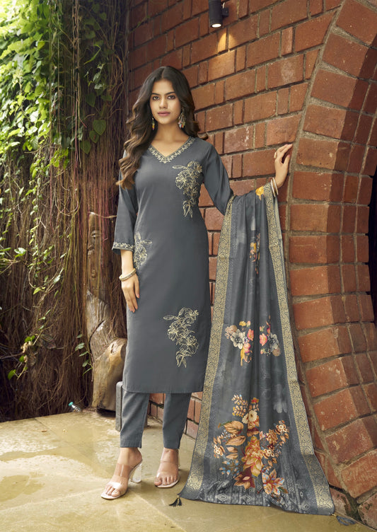 Viscose Vatican 3-Piece Straight Suit Set with Muslin Jacquard Dupatta and Swarovski Work for Women