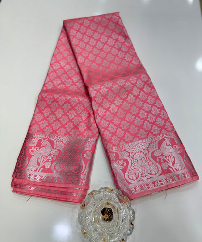 Traditional Kanchipuram Style Silk Saree for Women with Zari Border and Blouse Piece | Power-loom Woven Saree