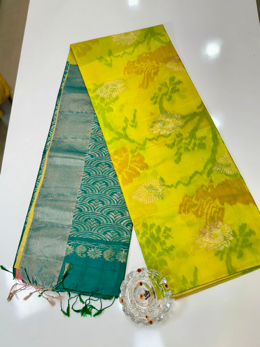 Pochampalli Printed Silk Saree with Satin Border and Blouse – Powerloom Weave for Women
