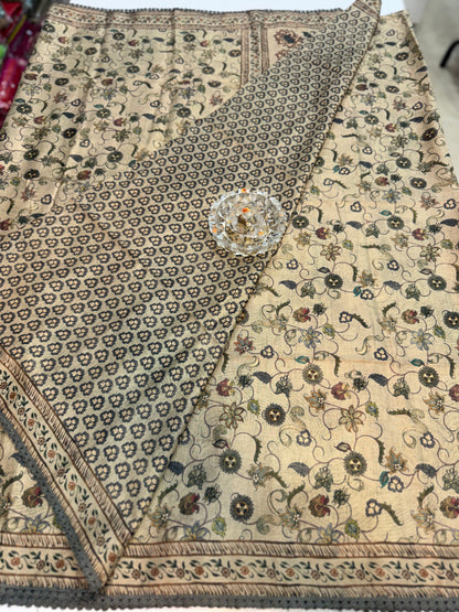 Nilambari Silk Floral Printed Saree with Lace Border