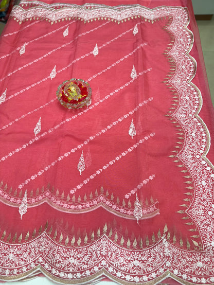 Banarasi Semi Organza Soft Saree with Embroidery Border and Blouse Design – Festive Wear