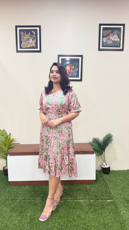 Satin Digital Floral Printed A-line Dress
