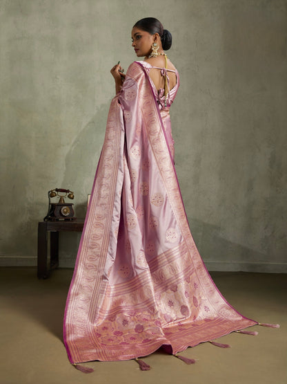 Satin Silk Saree with Zari Weaving and Meenakari Pallu for Women
