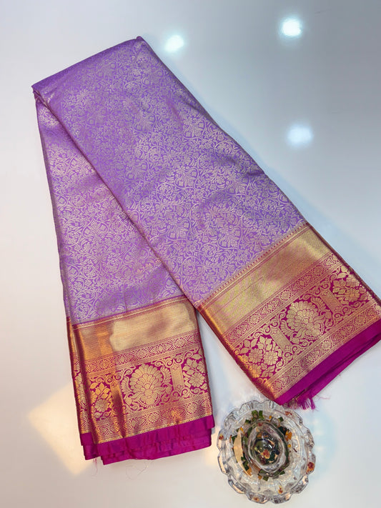 Semi Kanchi Pattu Brocade Saree with Zari Weaving and Contrast Border – Festive Wear