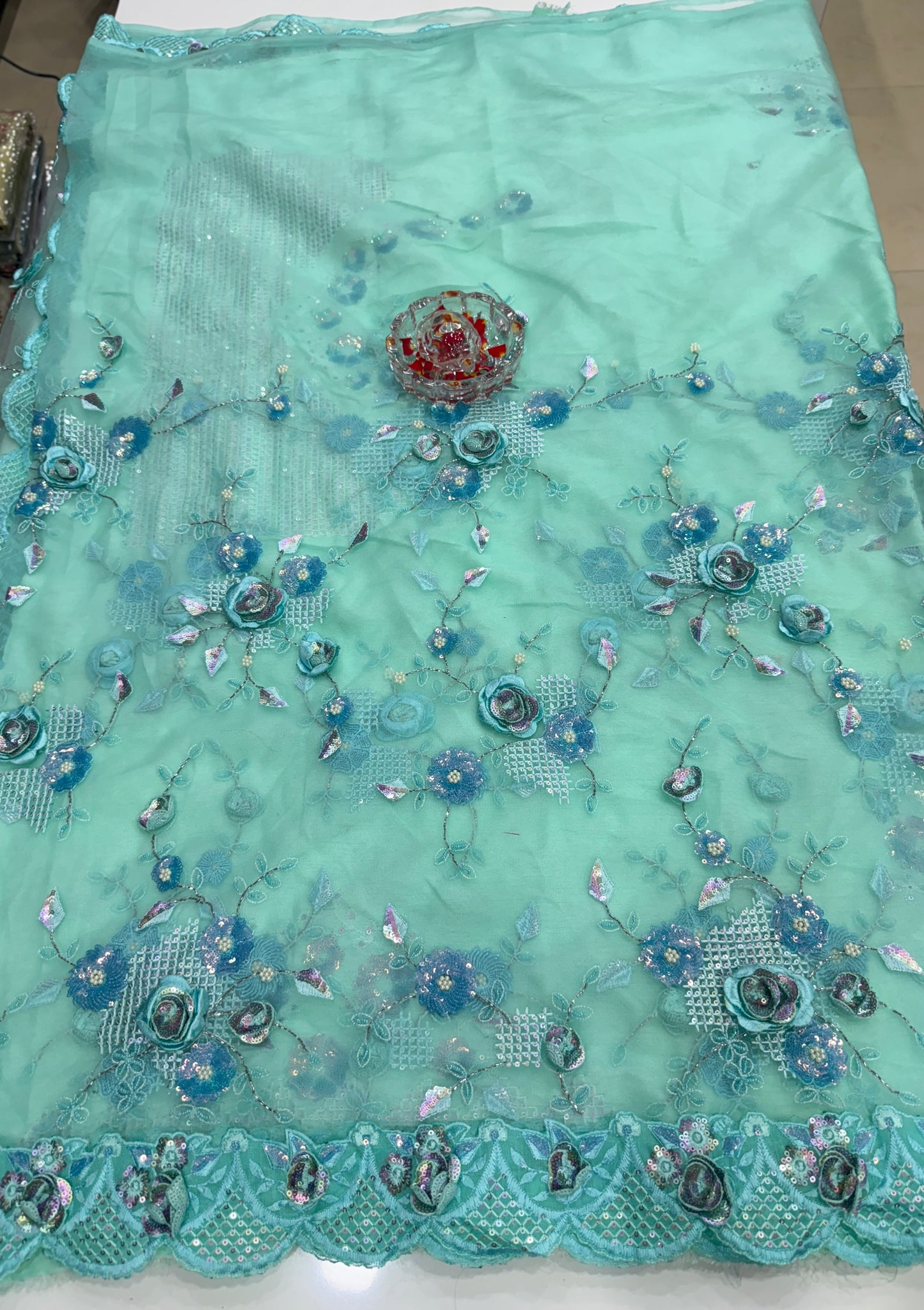 Mint Green Sequin Designer Saree for Women – Fancy Bollywood Party Wear with Designer Blouse