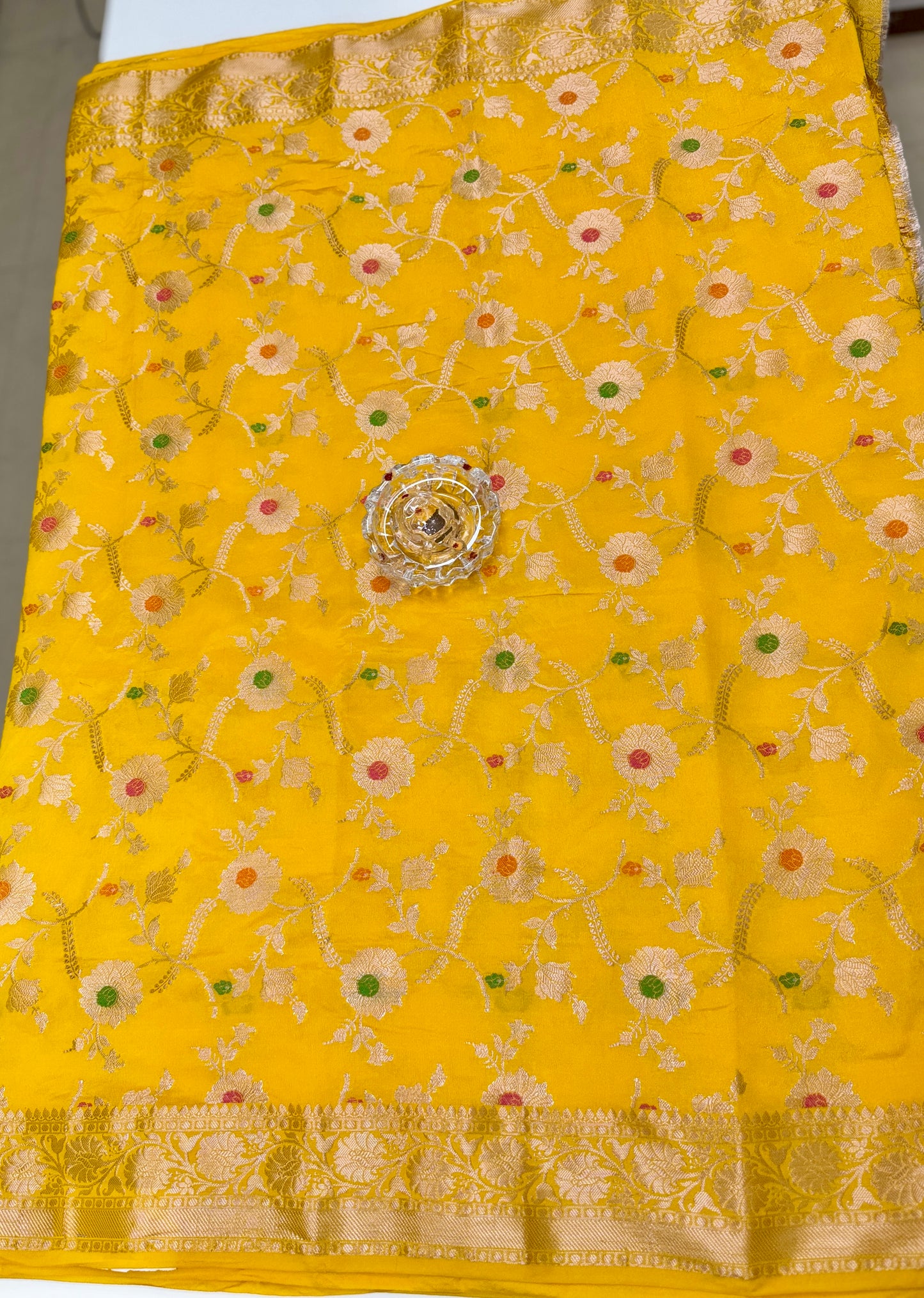 Banarasi Semi Dupion Silk Saree with Jaal Meenakari Design and Gold Zari Weaving Blouse Piece