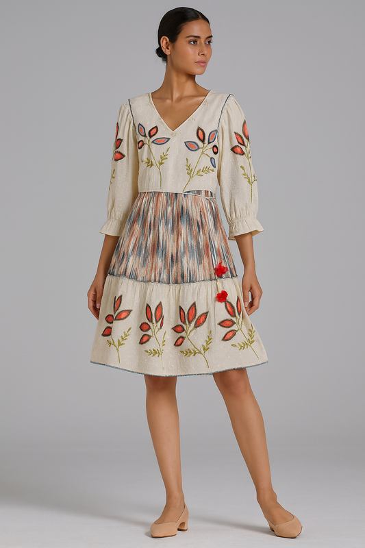 Indo-Western Dress with Katdana and Beadwork Yoke, Ruffled Sleeves & Dori Tie – Women’s Casual & Occasion Wear (Sizes 36 to 42)