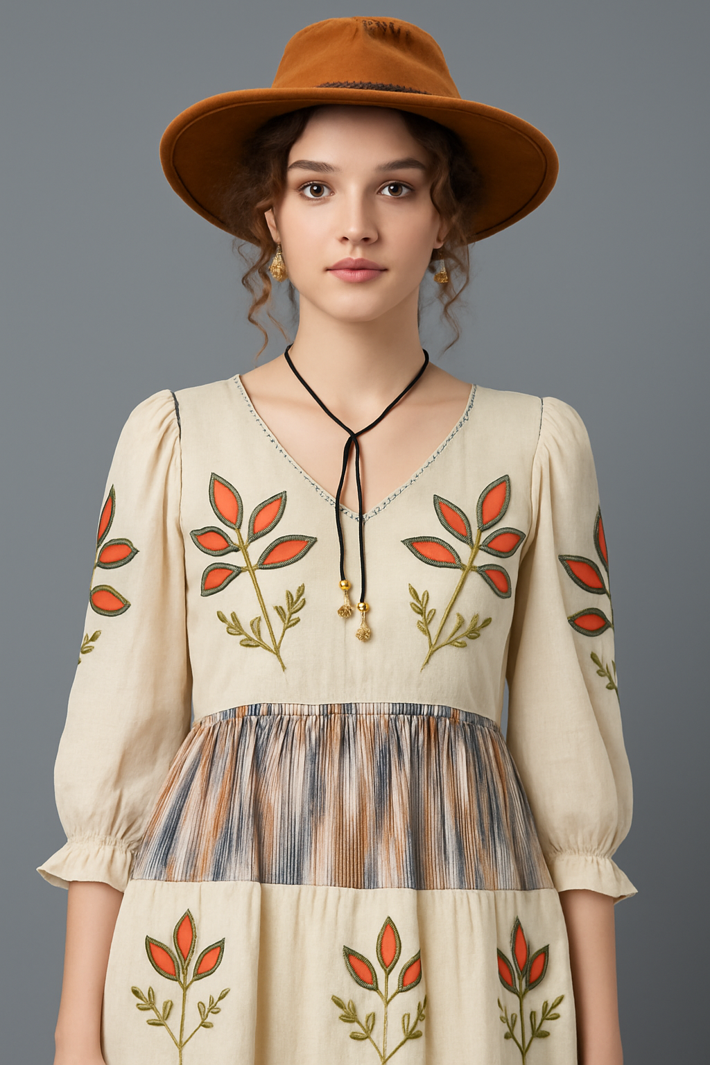 Indo-Western Dress with Katdana and Beadwork Yoke, Ruffled Sleeves & Dori Tie – Women’s Casual & Occasion Wear (Sizes 36 to 42)