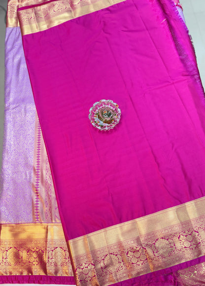 Semi Kanchi Pattu Brocade Saree with Zari Weaving and Contrast Border – Festive Wear
