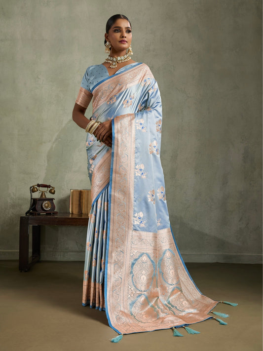 Satin Silk Saree with Zari Weaving and Meenakari Pallu for Women