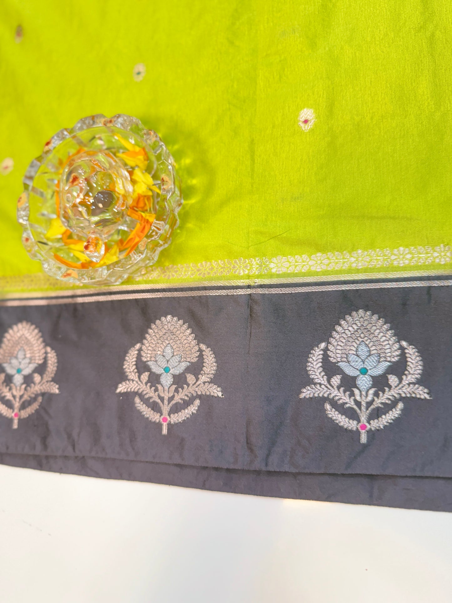 Banarasi Semi Raw Mango Silk Saree with Zari Buta Meenakari Work and Brocade Blouse – Festive Wear