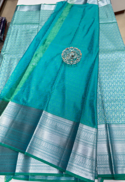 Traditional Kanchipuram Style Silk Saree for Women with Zari Border and Blouse Piece | Power-loom Woven Saree