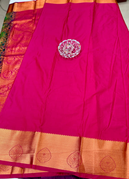 Bridal Kanchipuram Style Silk Saree with Rich Zari Border – Festive Wear
