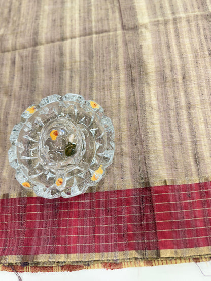 Handloom Style Katan Silk Saree with Red Zari Border – Elegant Office & Festive Wear Saree for Women