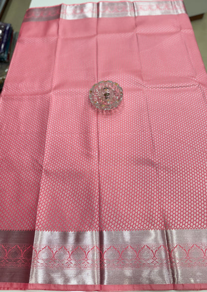 Traditional Kanchipuram Style Silk Saree for Women with Zari Border and Blouse Piece | Power-loom Woven Saree