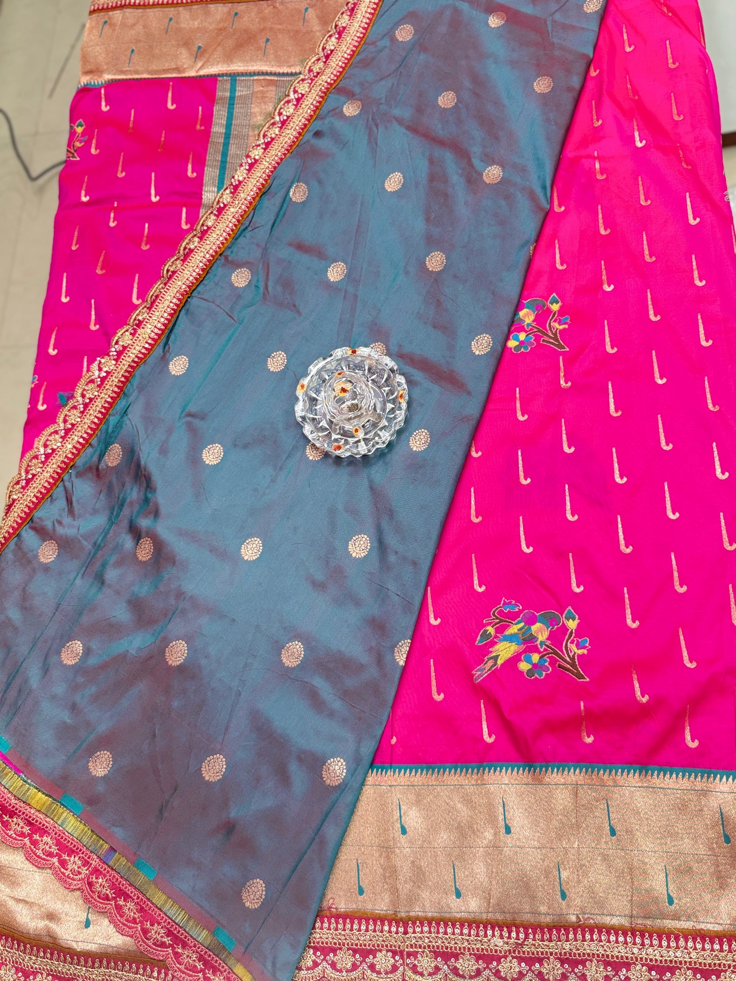 Paithani Lace Border Soft Silk Saree with Contrast Blouse for Women