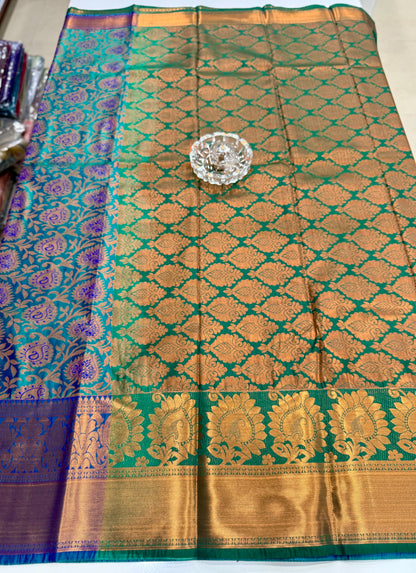 Bridal Soft Silk Saree with Jacquard Weaving & Contrast Border for Women