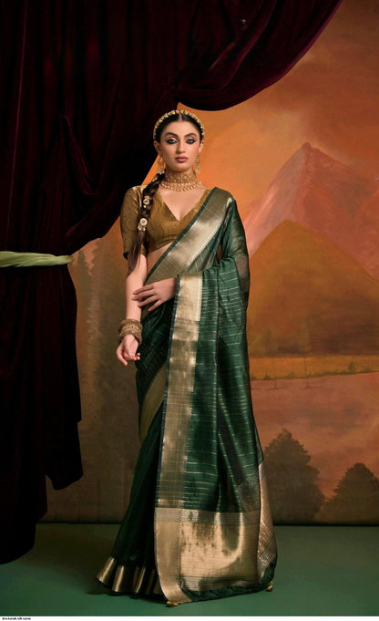 Premium moss sico silk with zari border – ethnic festive wear for women