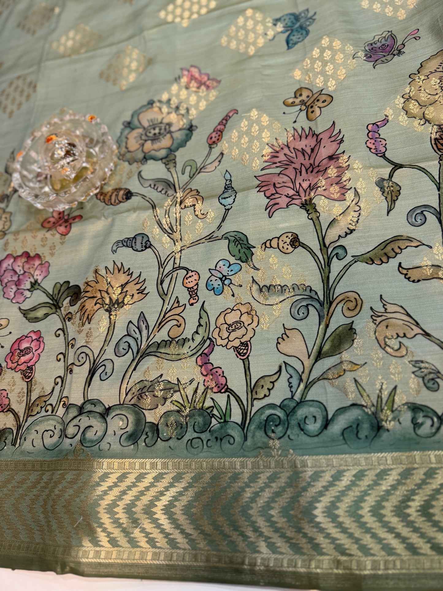 Bamboo Silk Floral Printed Saree with Rich Decorative Pallu, Rich Floral Kalamkari Style Prints