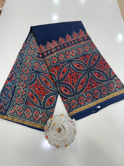 Pure Chanderi Silk Saree with Intricate Handblock Print and Blouse Piece – Traditional Wear for Women