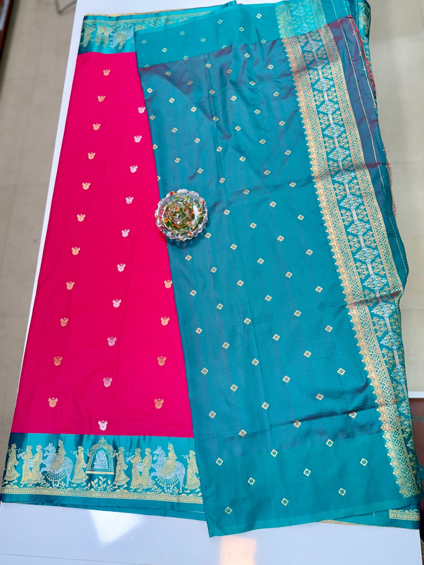 Mashru silk saree with Sindhu Ghaat zari weaving and blouse piece for women