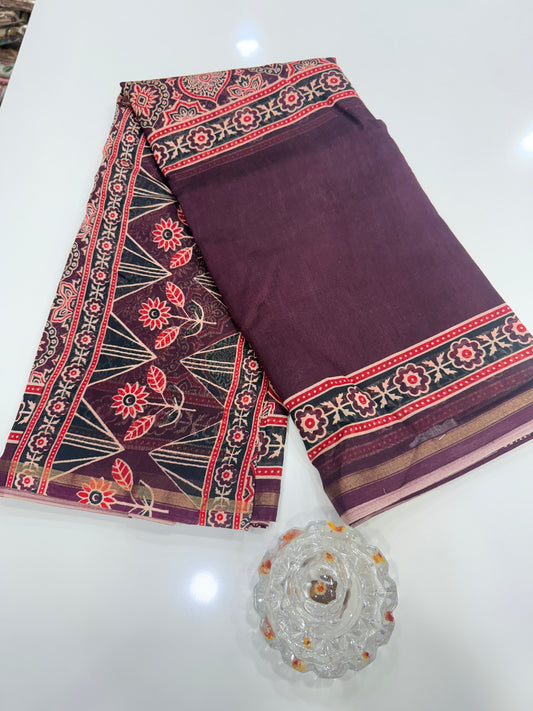 Pure Chanderi Silk Saree with Intricate Handblock Print and Blouse Piece – Traditional Wear for Women