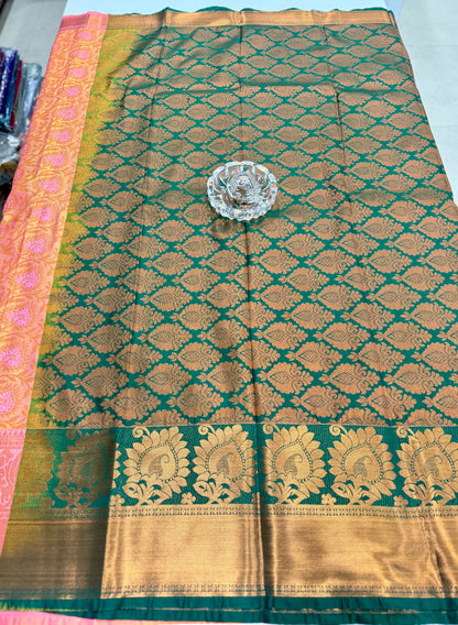 Bridal Soft Silk Saree with Jacquard Weaving & Contrast Border for Women