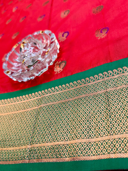 Paithani Soft Silk Saree with Zari Weaving and Contrast Blouse