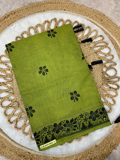 Pure Suti Cotton Saree with Traditional Batik Print – Chikko Tone and Multiple Colour Options