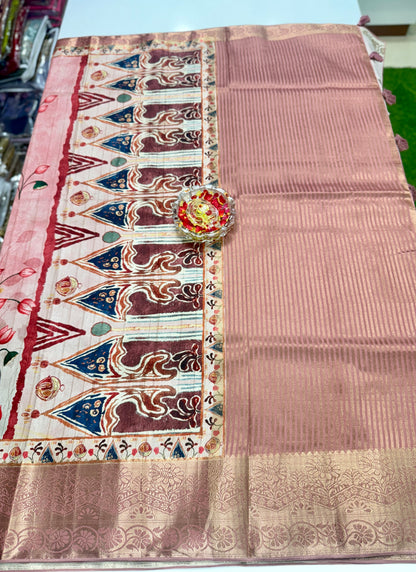 Boyanapalli-Style Silk Blend Saree with Jacquard Border and Chit Pallu – Printed Festive Saree for Women