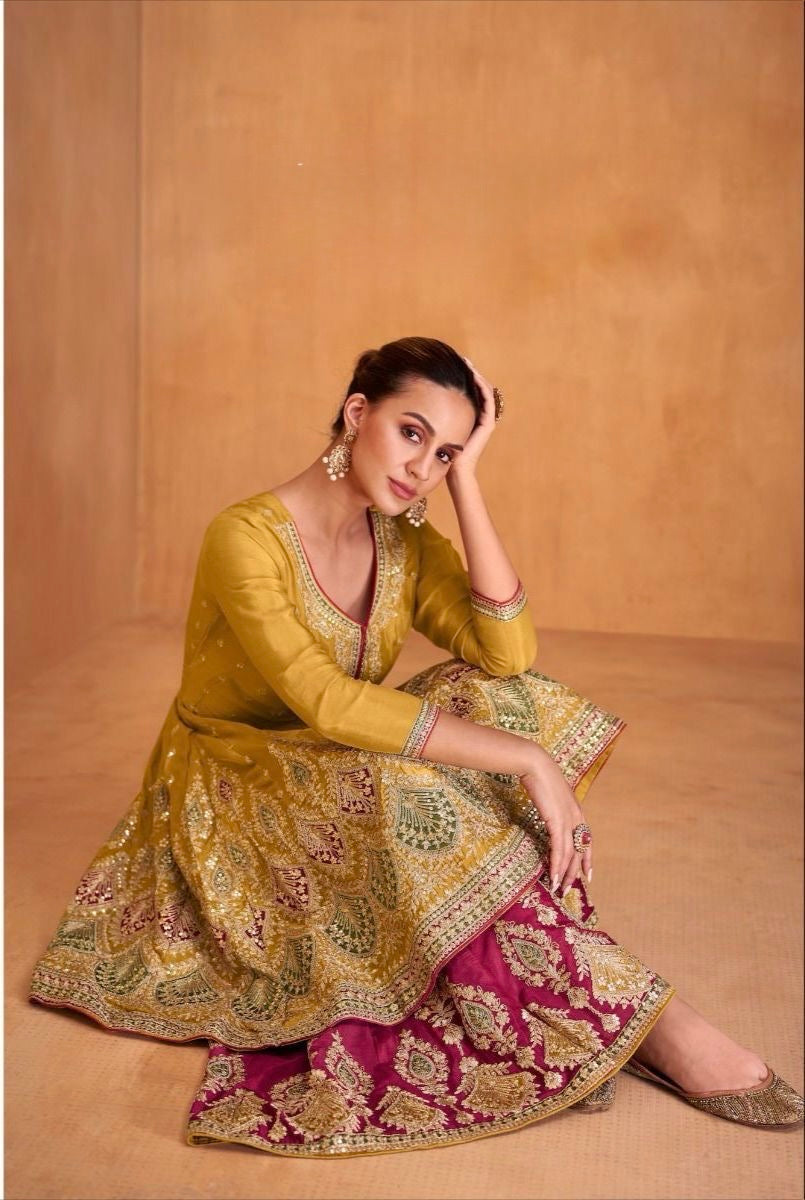 Real Chinon 3-Piece Set with Embroidery Front and Back – Free Size Ethnic Wear for Women
