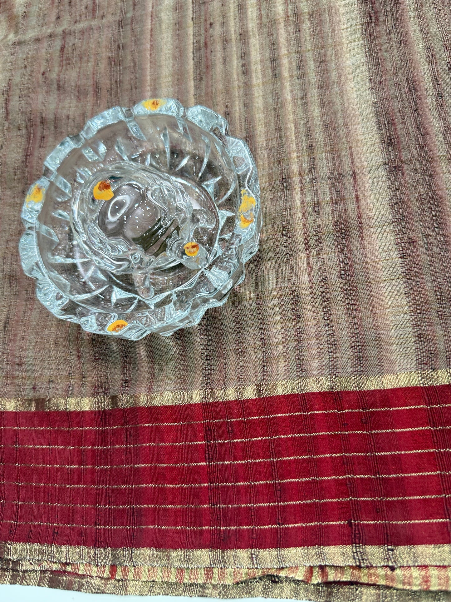 Handloom Style Katan Silk Saree with Red Zari Border – Elegant Office & Festive Wear Saree for Women