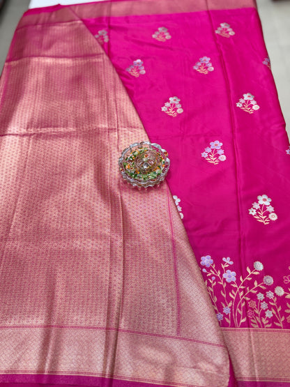 Mashru silk saree with floral zari weaving and blouse piece for women
