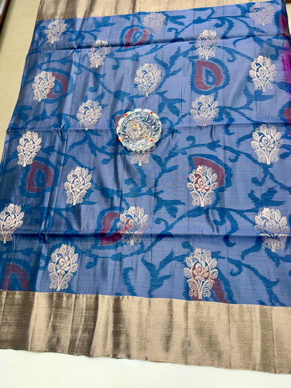 Pochampalli Printed Silk Saree with Satin Border and Blouse – Powerloom Weave for Women