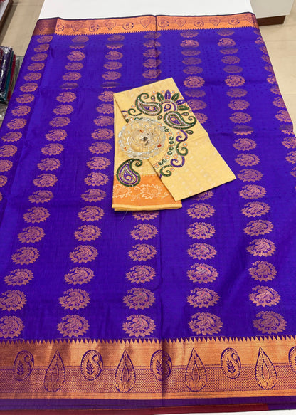 Soft Silk Saree with Cutwork and Stone Embellishments for Women
