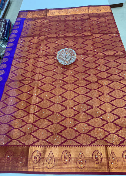 Soft Silk Saree with Cutwork and Stone Embellishments for Women