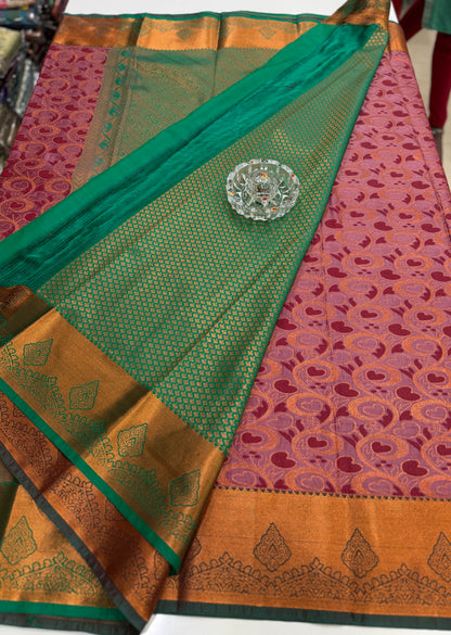 Soft Silk Saree with Samutrika Weaving and Contrast Zari Border for Women – Lightweight Festive Wear Saree