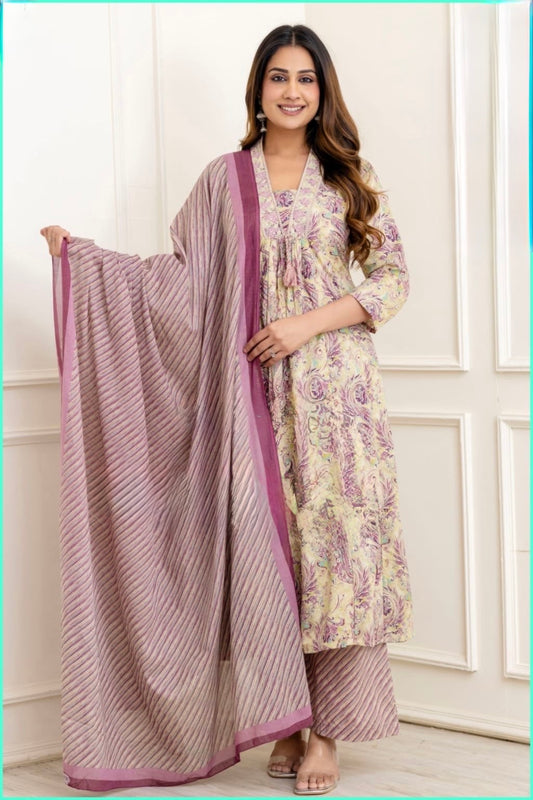 Premium Cotton Palazzo Suit Set with Embroidered Neck and Dupatta for Women