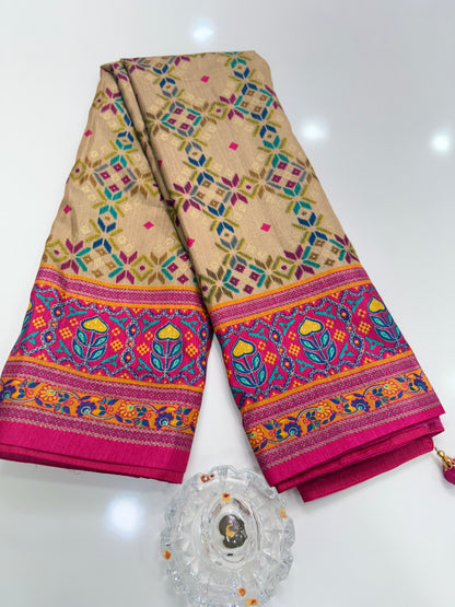 PV Silk Saree with HB Luxury Print and Gloss Finish – Party and Festival Wear Saree for Women