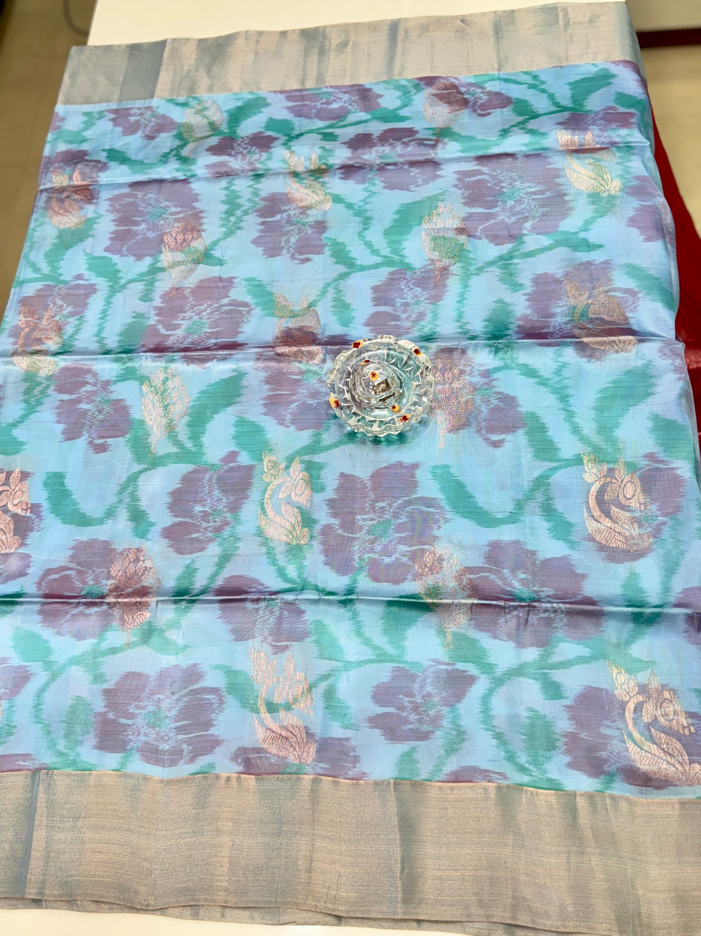 Pochampalli Printed Silk Saree with Satin Border and Blouse – Powerloom Weave for Women