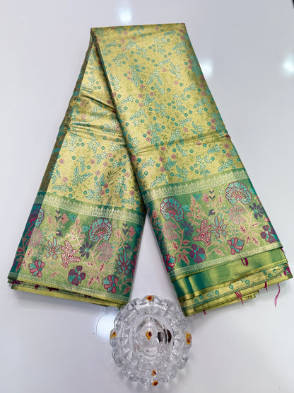 Dharmavaram Style Silk Saree with Zari Floral Weaving and Grand Pallu – Traditional Wedding Saree
