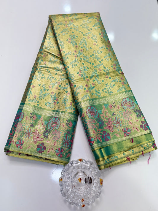 Dharmavaram Style Silk Saree with Zari Floral Weaving and Grand Pallu – Traditional Wedding Saree