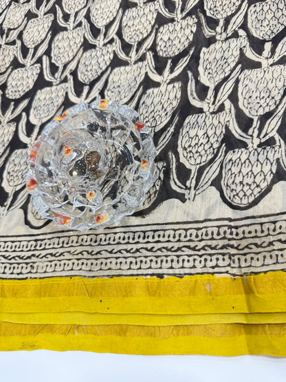 Pure Chanderi Silk Saree with Intricate Handblock Print and Blouse Piece – Traditional Wear for Women