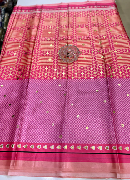 Japan satin saree for women with position print pallu and blouse, soft satin printed saree for festive and casual wear