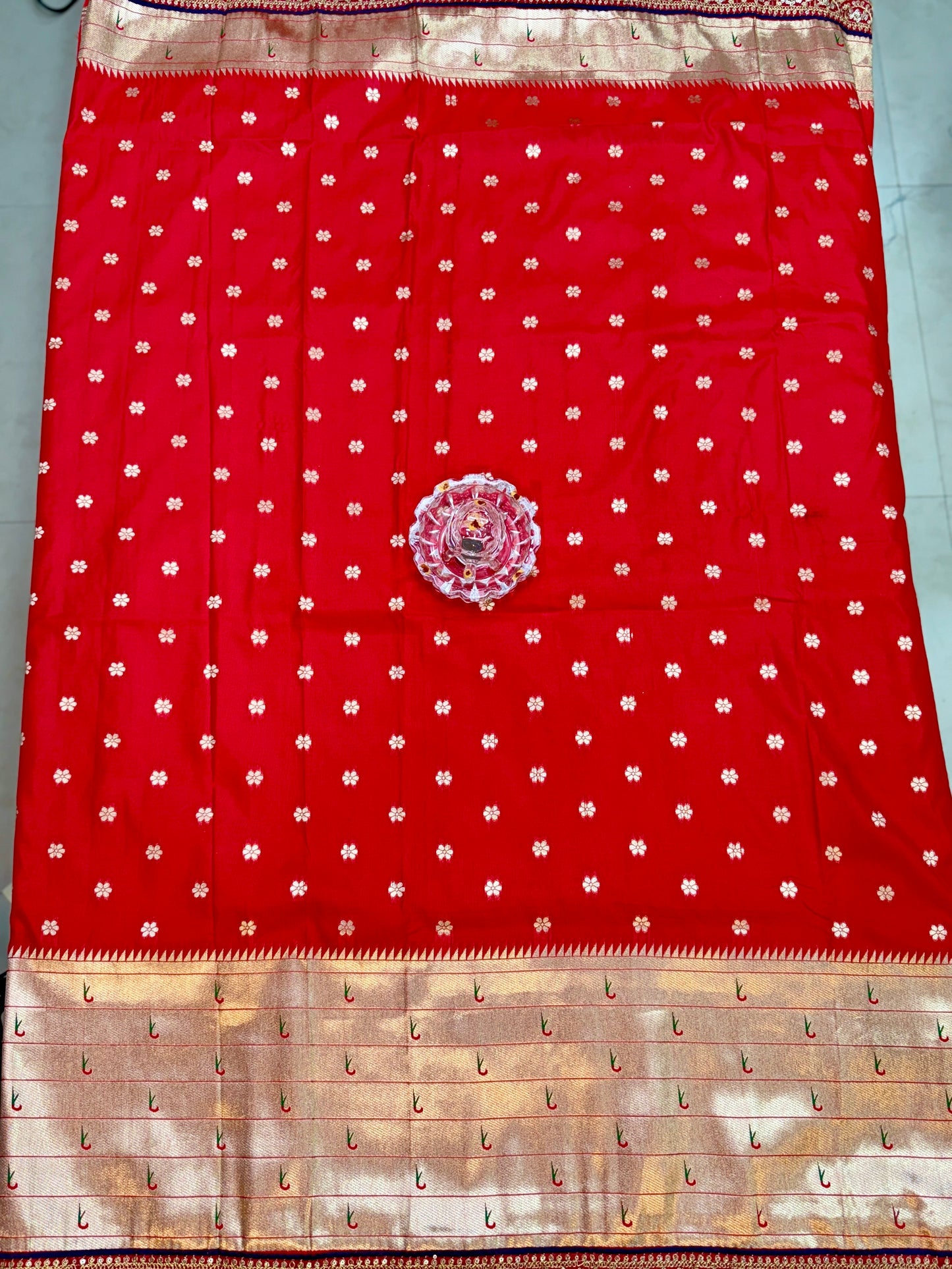 Paithani Lace Border Saree with Parrot Motifs and Contrast Blouse