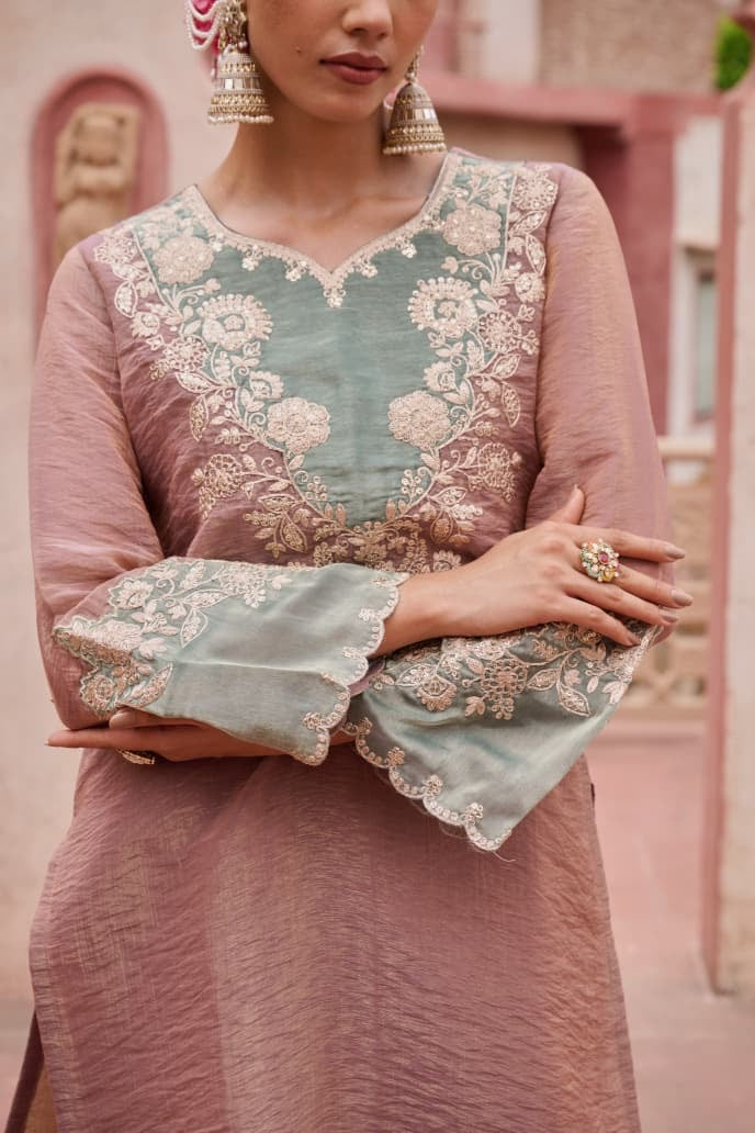 Crush Tissue Kurta Palazzo Dupatta Set with Detailing Work – Women’s Ethnic Wear (Sizes 40–46)