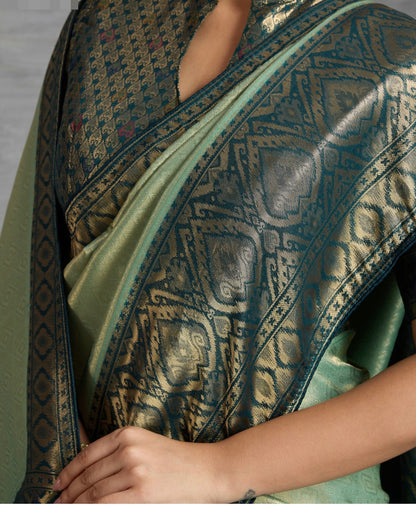 Kanjivaram Soft Silk Saree with Double Zari Weaving and Meenakari Pallu for Women